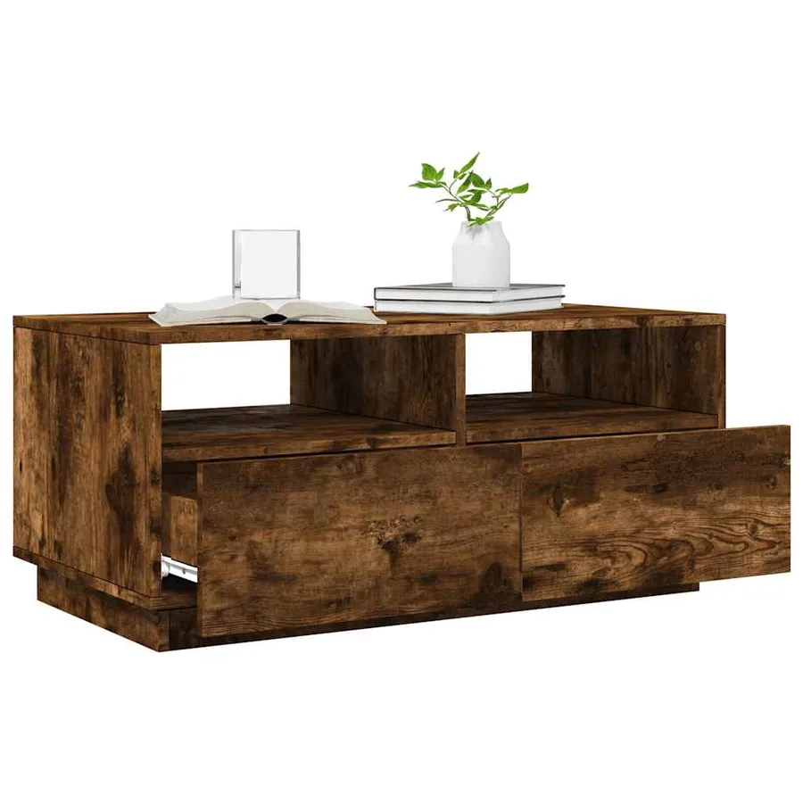 Table basse avec lumières LED chêne fumé 90x49x40 cm - 4