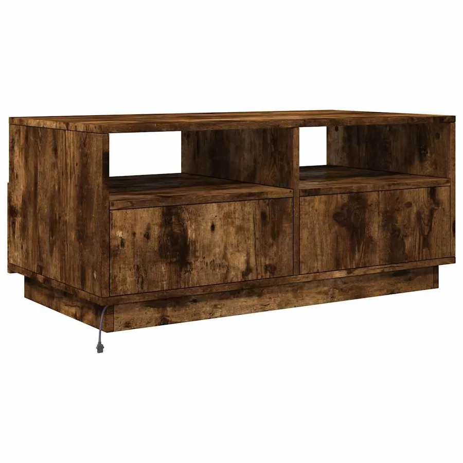 Table basse avec lumières LED chêne fumé 90x49x40 cm - 7
