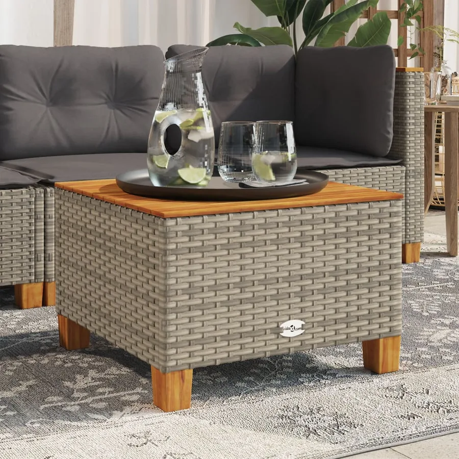 Table de jardin gris 55x55x36 cm résine tressée et bois acacia - 3