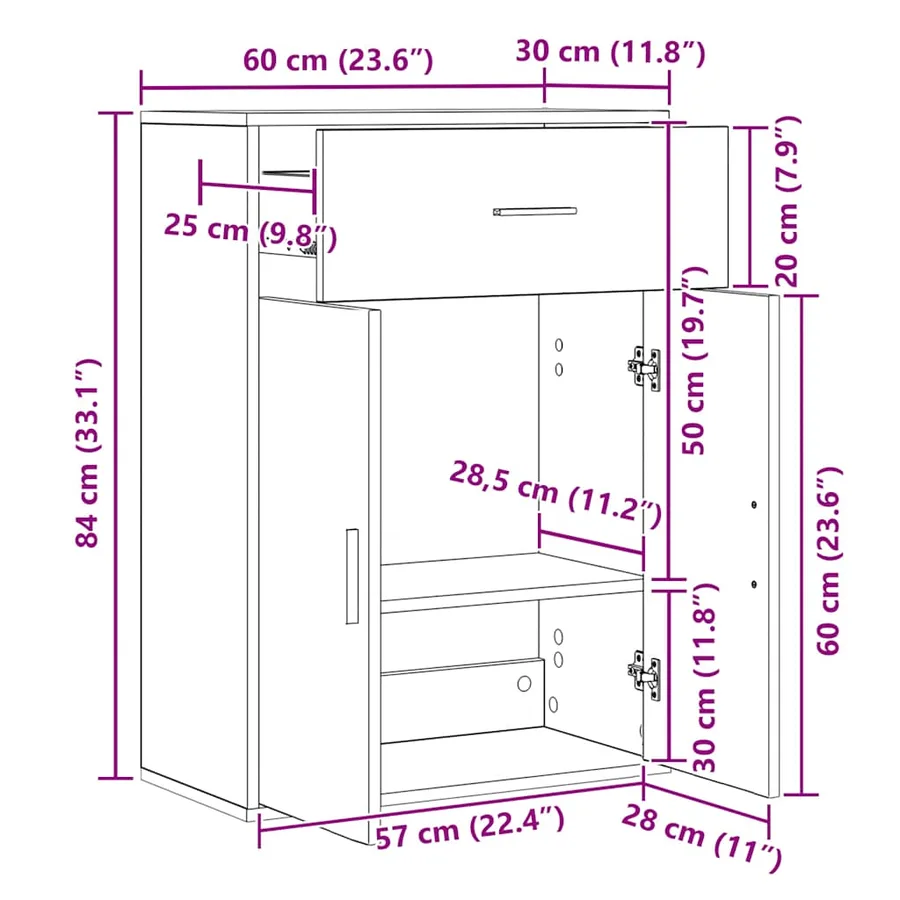 Buffet sonoma gris 60x30x84 cm bois d'ingénierie - 10