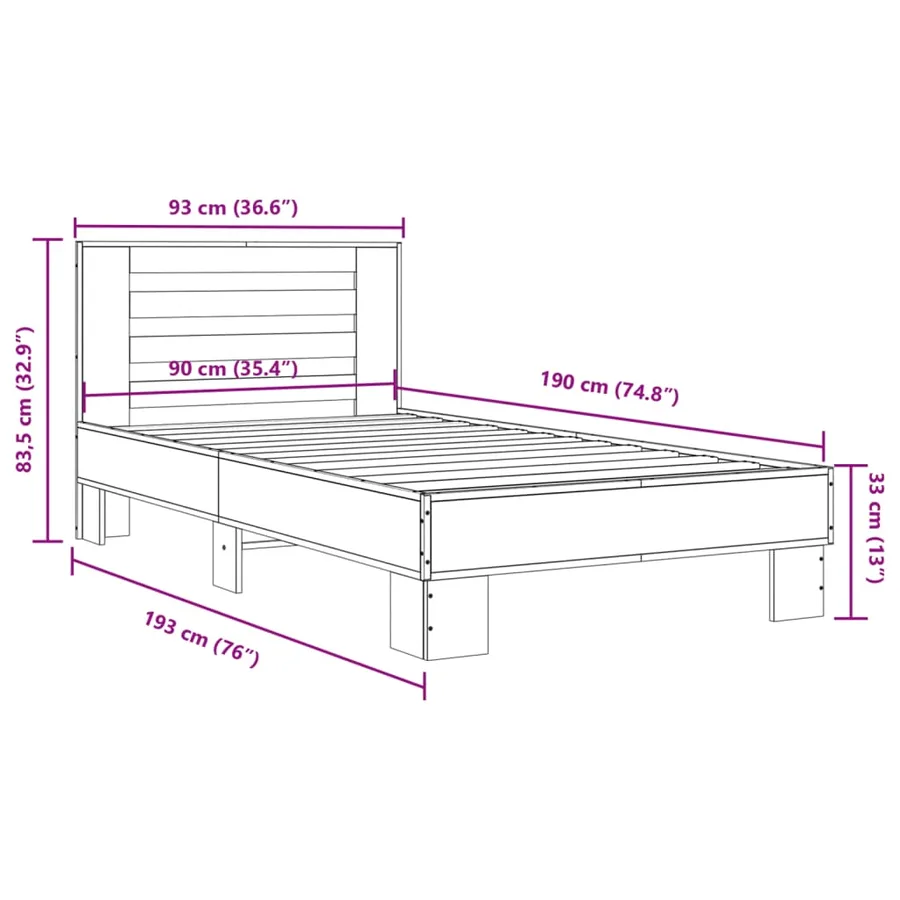 Cadre de lit sans matelas chêne marron 90x190 cm - 9