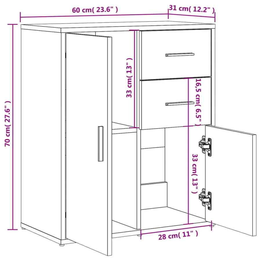 Buffet sonoma gris 60x31x70 cm bois d'ingénierie - 11