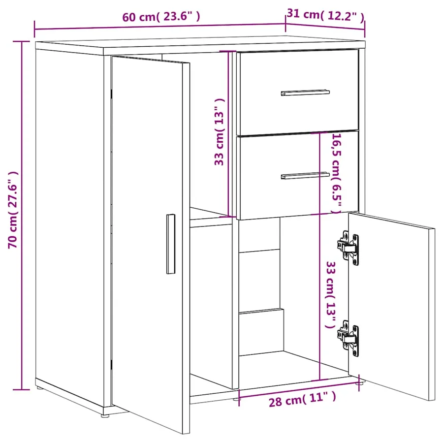 Buffet gris béton 60x31x70 cm bois d'ingénierie - 11