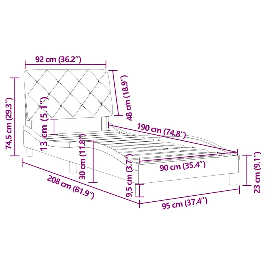Cadre de lit sans matelas gris clair 90x190 cm velours - 12