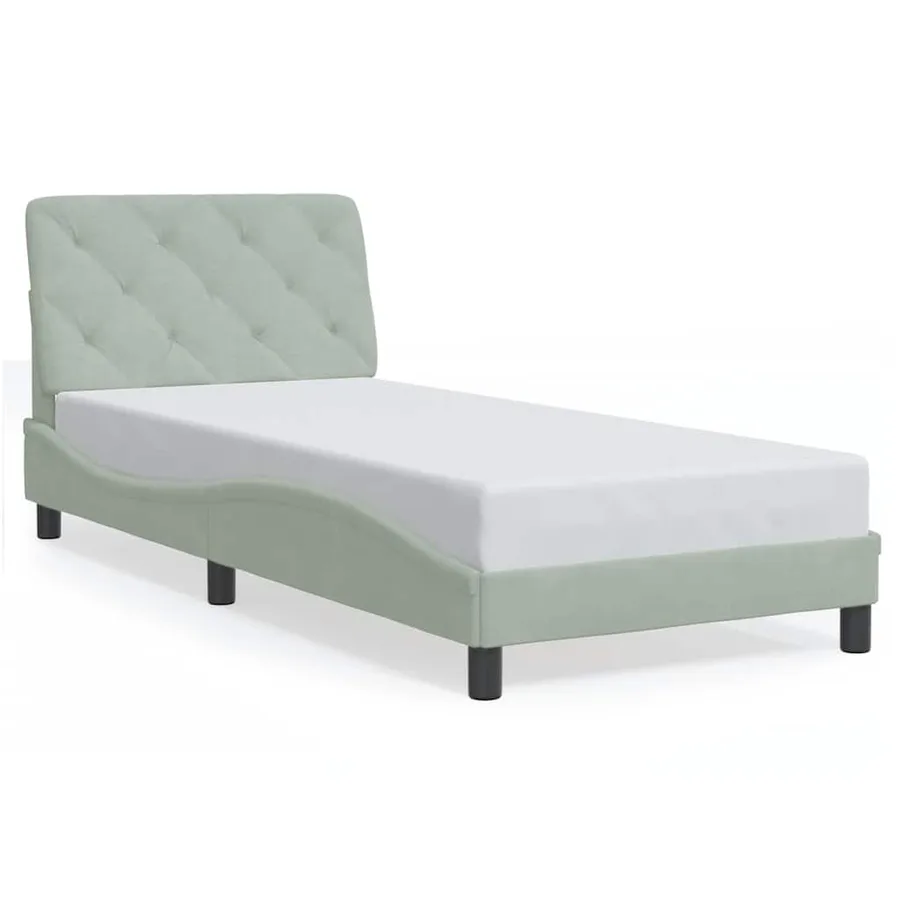 Cadre de lit sans matelas gris clair 90x190 cm velours - 2