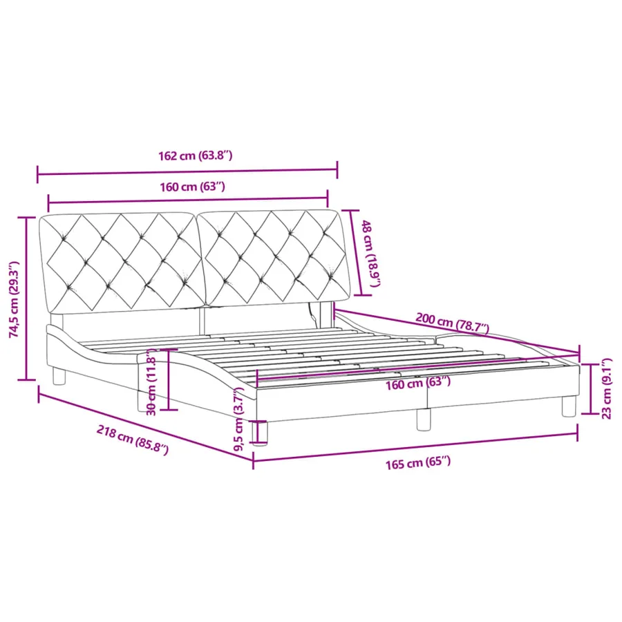 Cadre de lit avec LED sans matelas gris clair 160x200cm velours - 15
