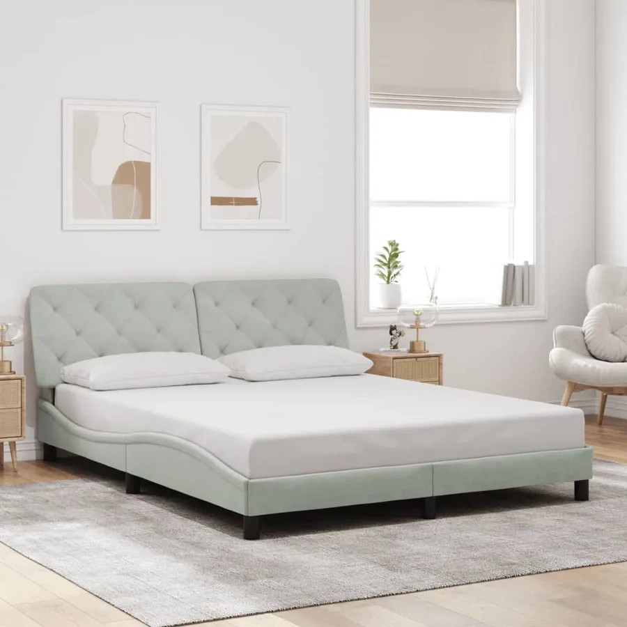Cadre de lit avec LED sans matelas gris clair 160x200cm velours - 4