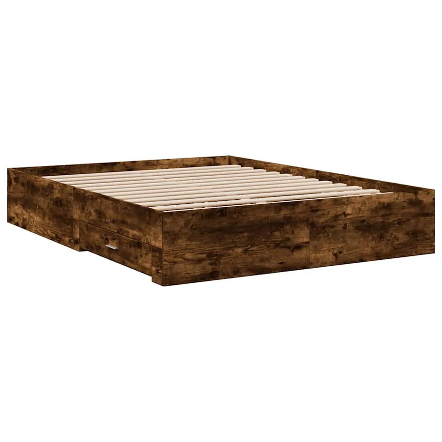 Cadre de lit avec tiroirs sans matelas chêne fumé 160x200 cm - 6