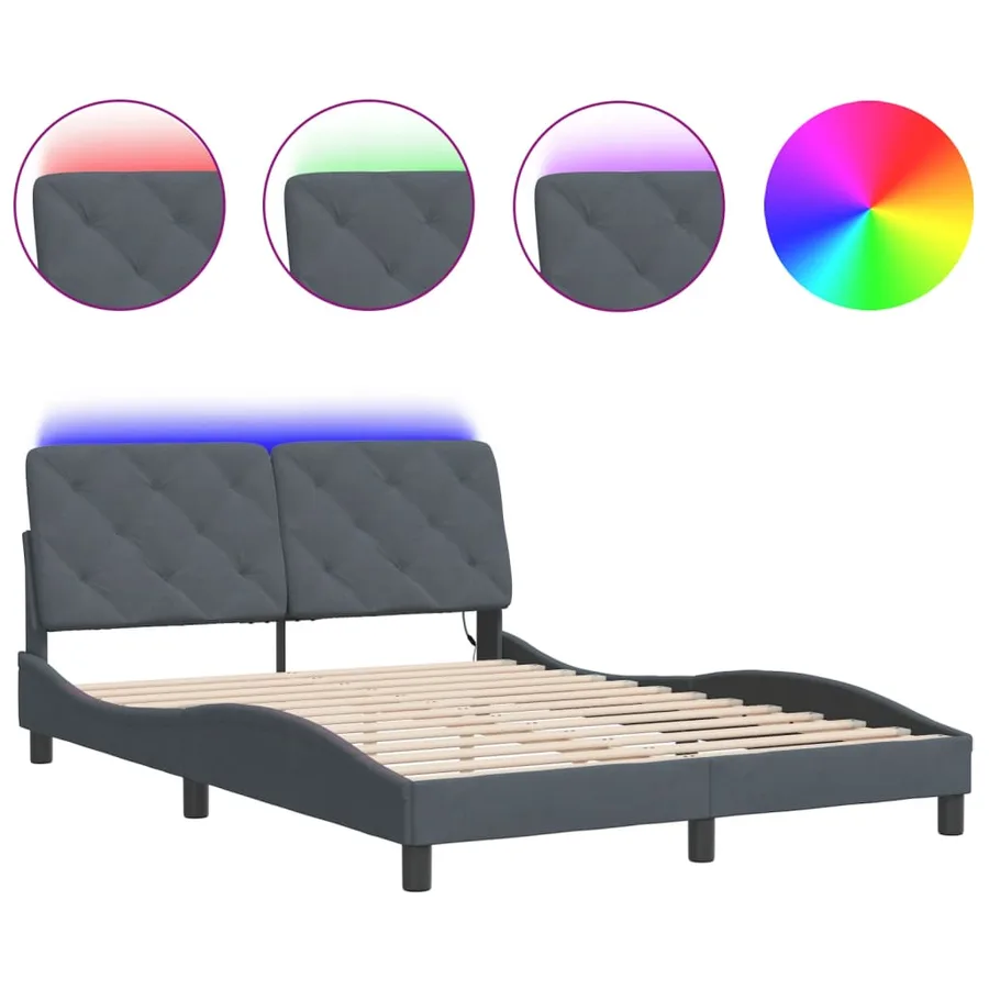 Cadre de lit avec LED sans matelas gris foncé 140x200cm velours - 2