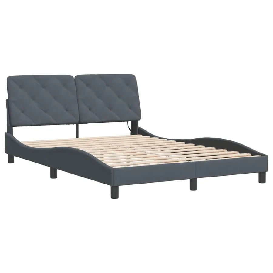 Cadre de lit avec LED sans matelas gris foncé 140x200cm velours - 3