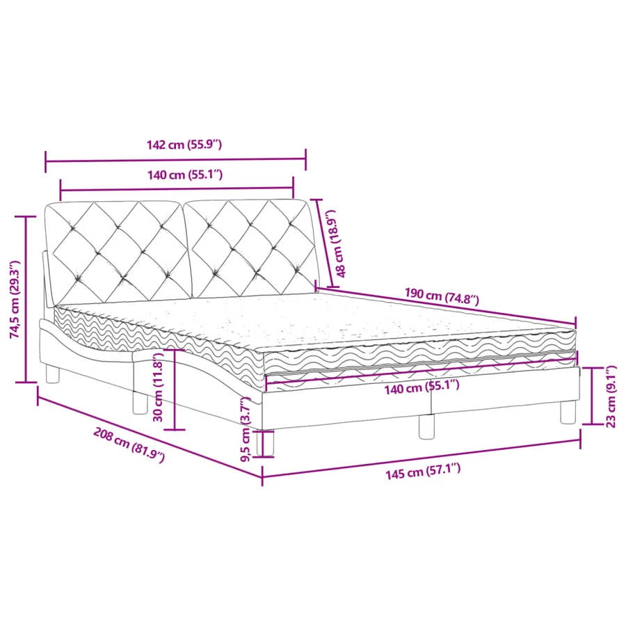 Lit avec matelas gris foncé 140x190 cm velours - 11