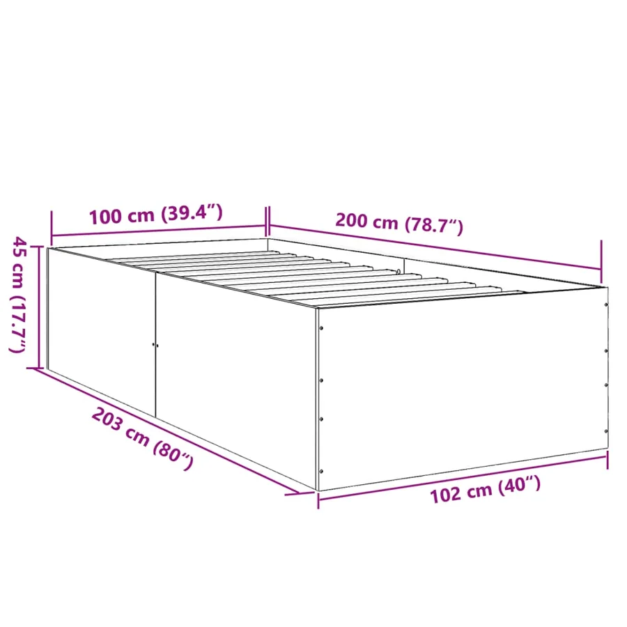 Cadre de lit sans matelas gris béton 100x200 cm - 10