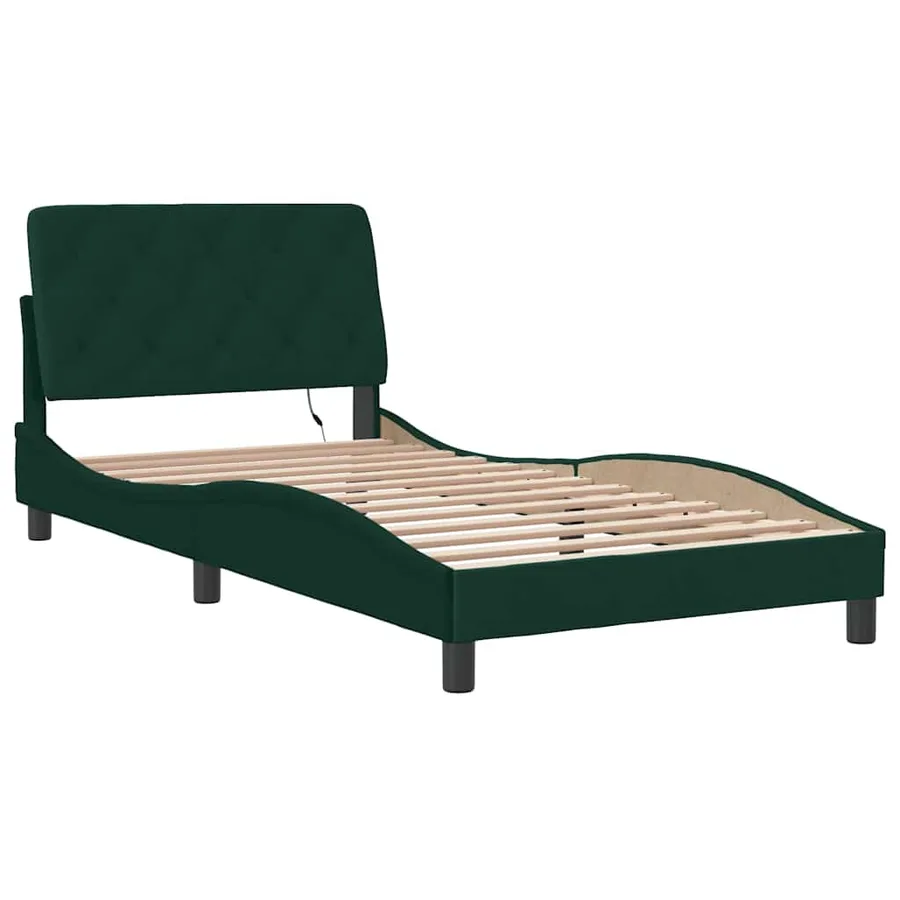 Cadre de lit avec LED sans matelas vert foncé 100x200cm velours - 3