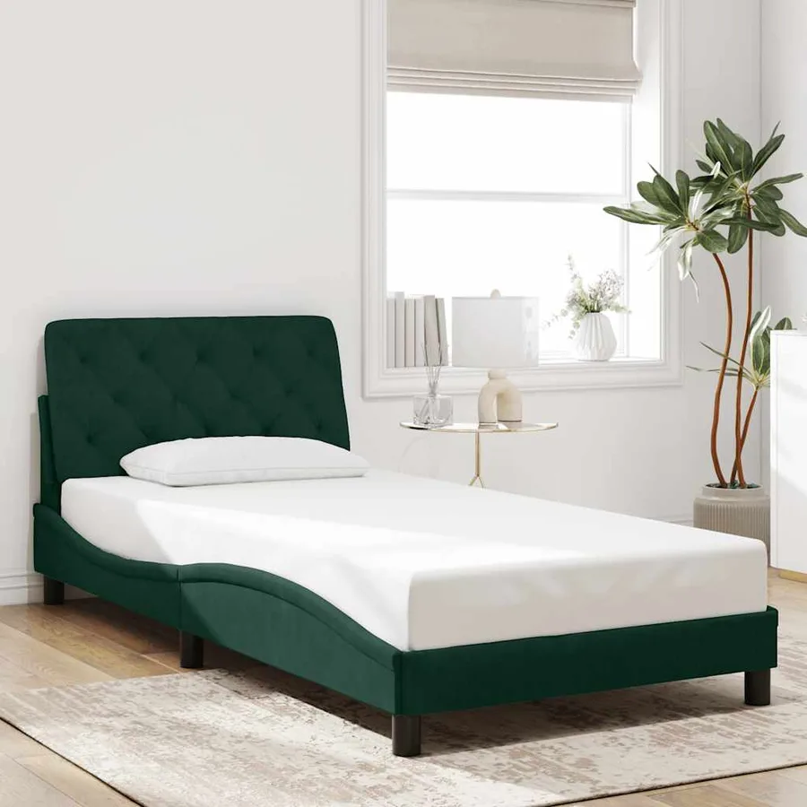Cadre de lit avec LED sans matelas vert foncé 100x200cm velours - 4