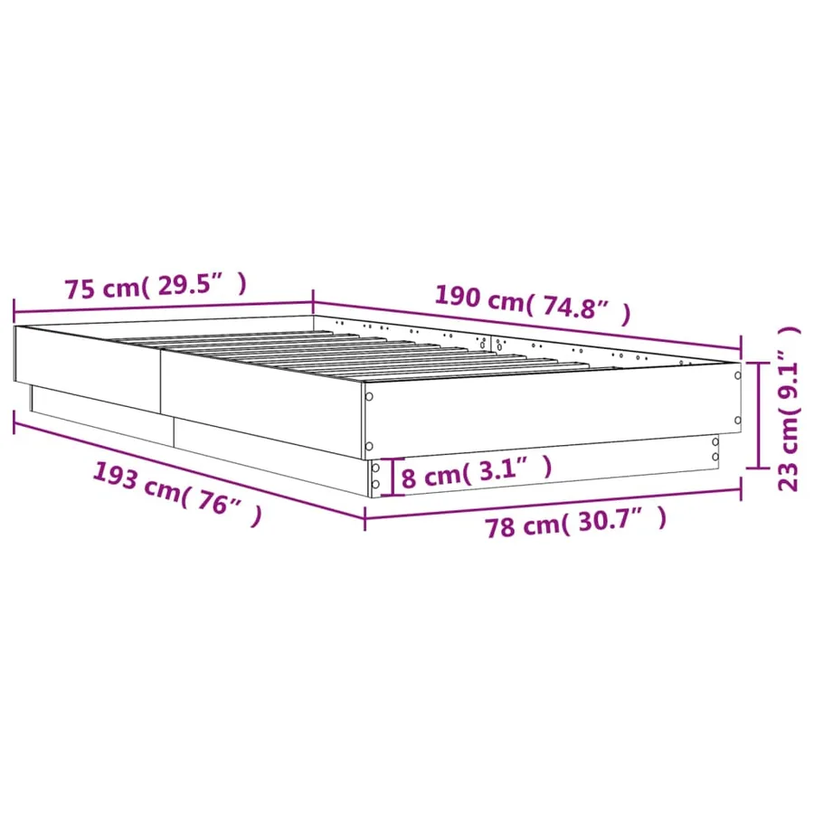 Cadre de lit sans matelas chêne marron 75x190cm bois ingénierie - 9