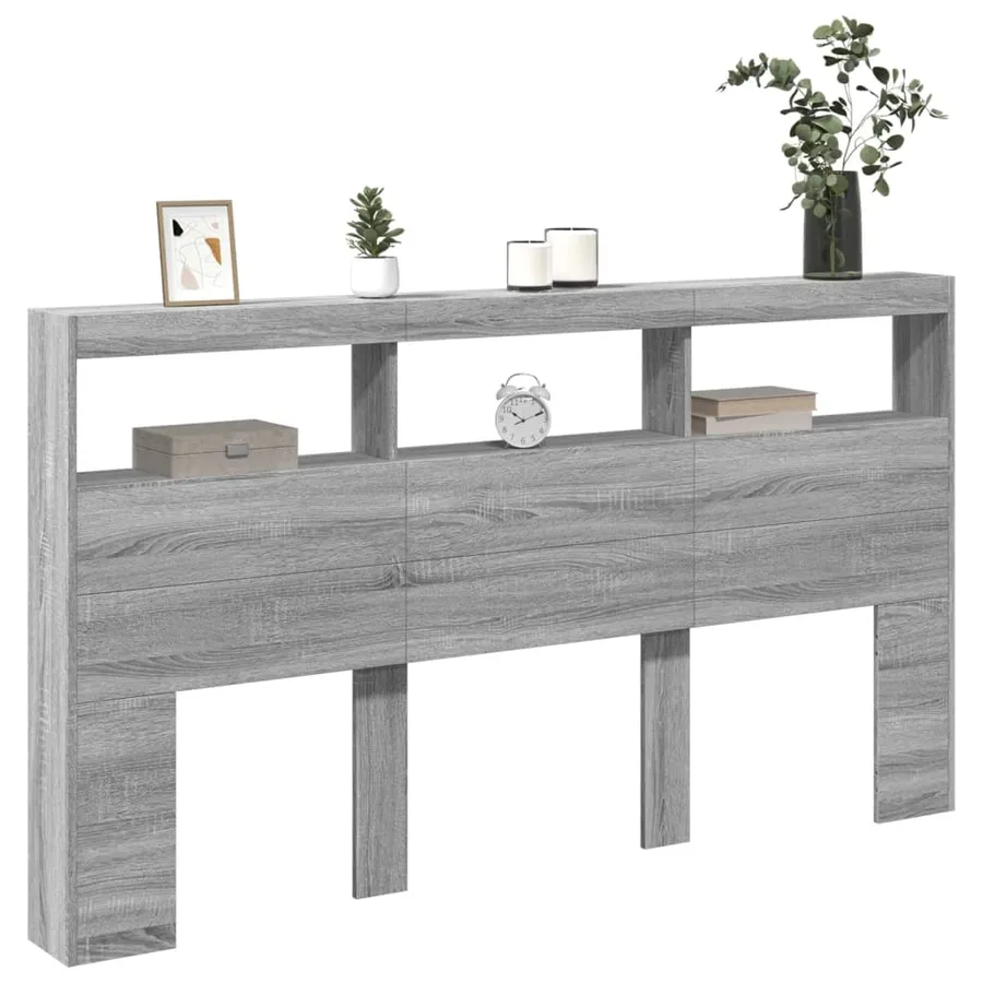 Armoire tête de lit avec LED sonoma gris 180x17x102 cm - 5