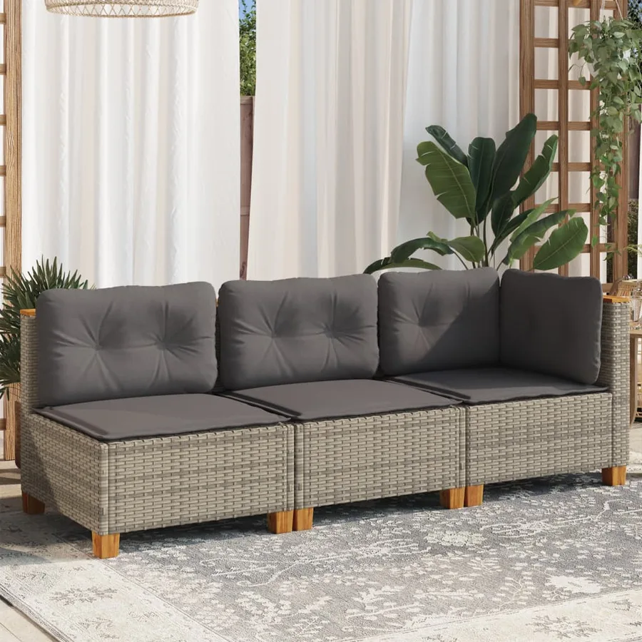 Canapé de jardin avec coussins 3 places gris résine tressée - 3