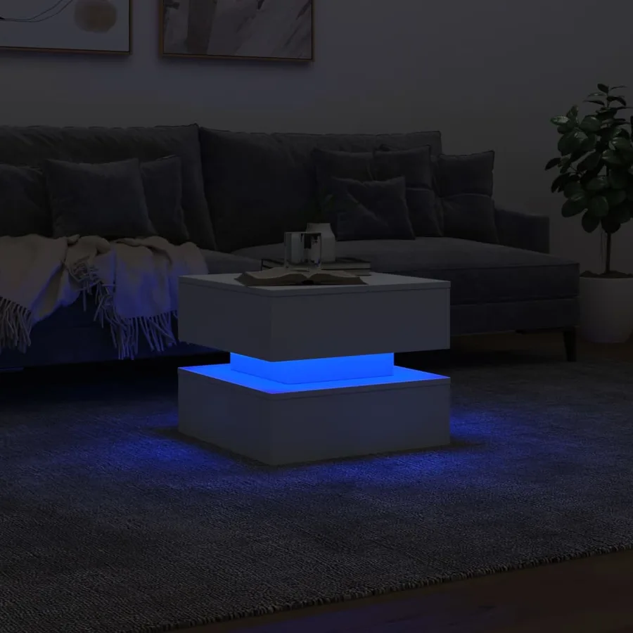 Table basse avec lumières LED blanc 50x50x40 cm - 5