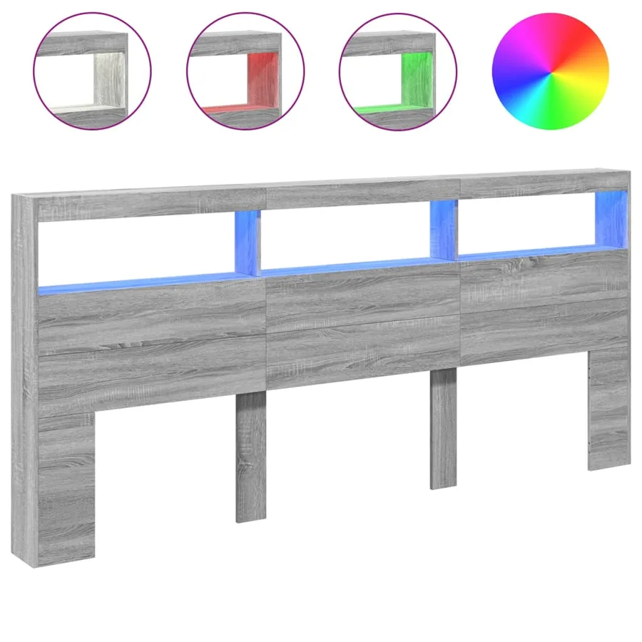 Armoire tête de lit avec LED sonoma gris 220x17x102 cm - 2