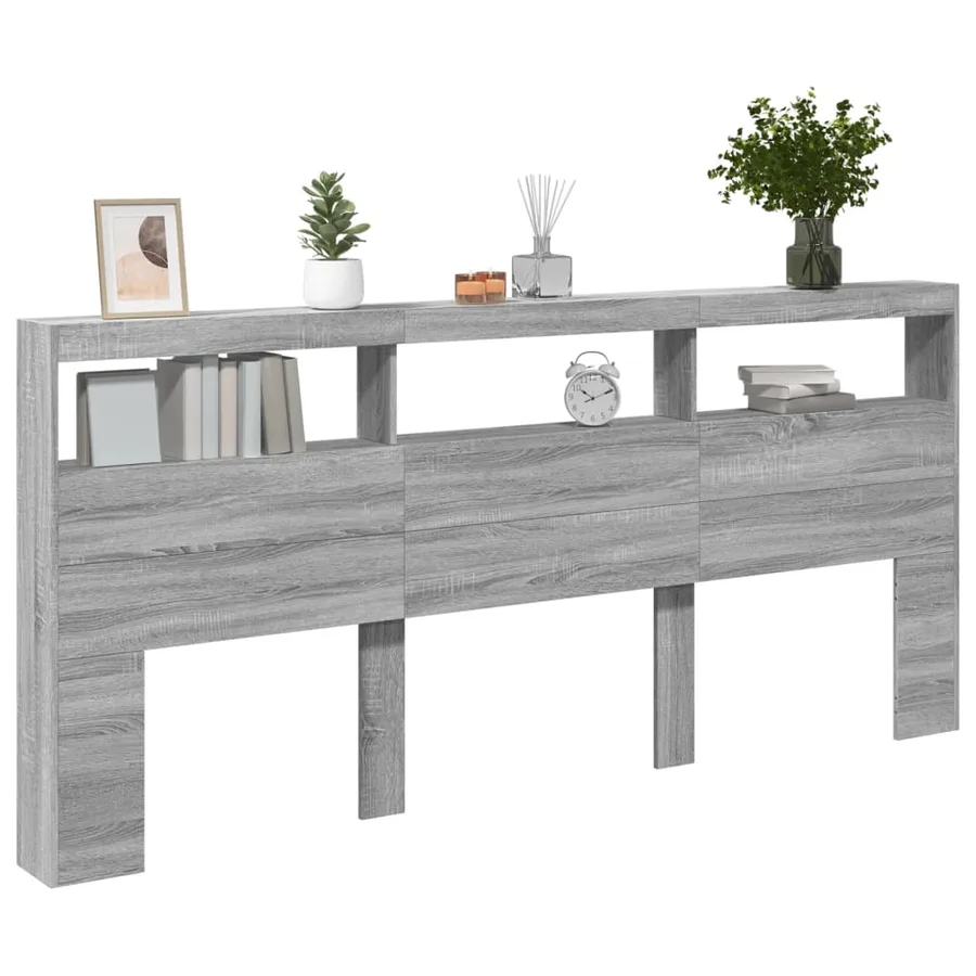 Armoire tête de lit avec LED sonoma gris 220x17x102 cm - 5