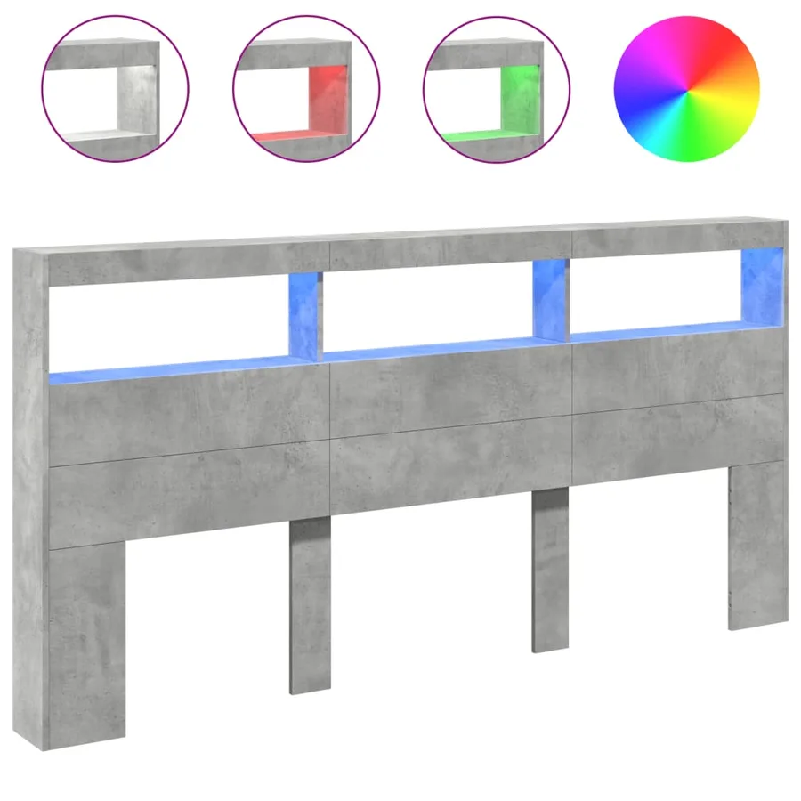 Armoire tête de lit avec LED gris béton 200x17x102 cm - 2