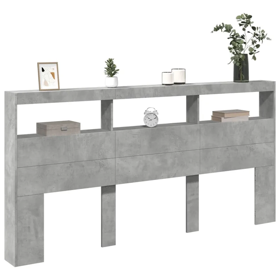 Armoire tête de lit avec LED gris béton 200x17x102 cm - 5