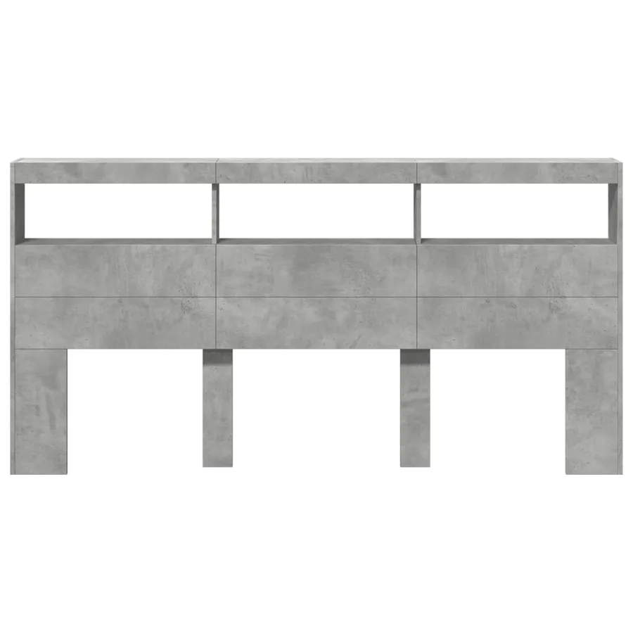 Armoire tête de lit avec LED gris béton 200x17x102 cm - 6