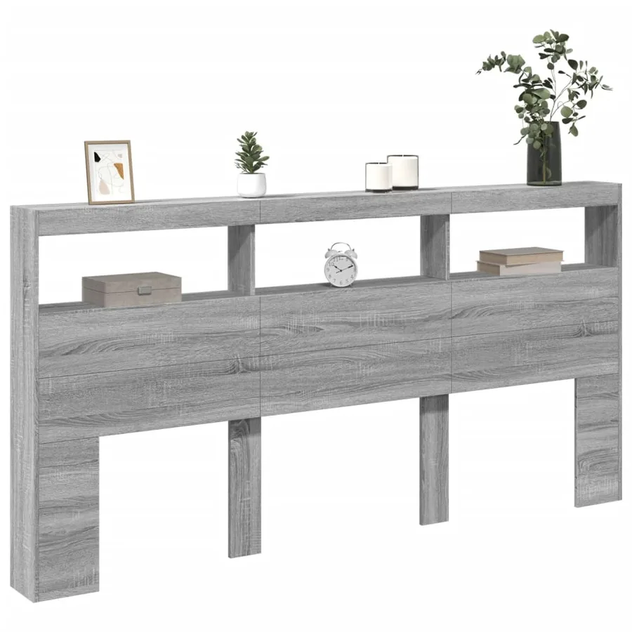 Armoire tête de lit avec LED sonoma gris 200x17x102 cm - 5