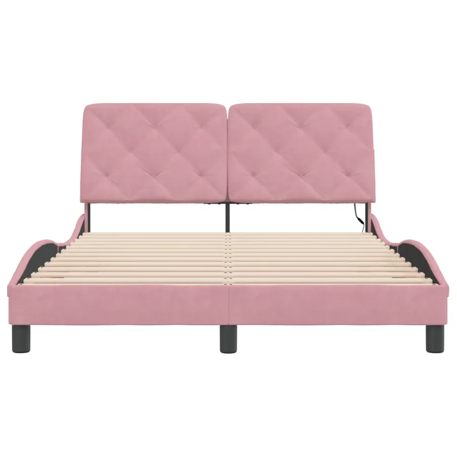 Cadre de lit avec LED sans matelas rose 140x190cm velours - 6