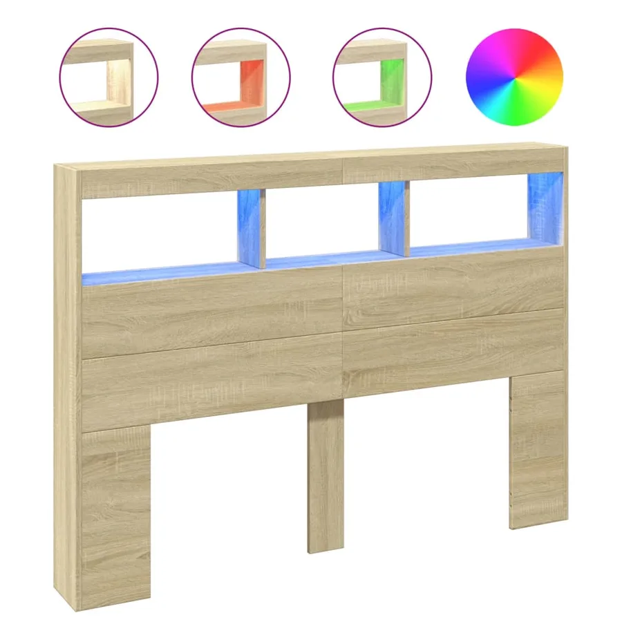 Armoire tête de lit avec LED chêne sonoma 140x17x102 cm - 2