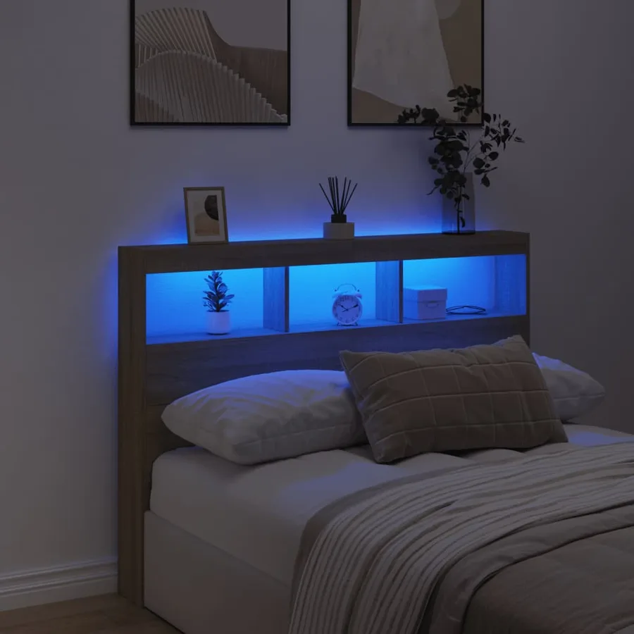 Armoire tête de lit avec LED chêne sonoma 140x17x102 cm - 4