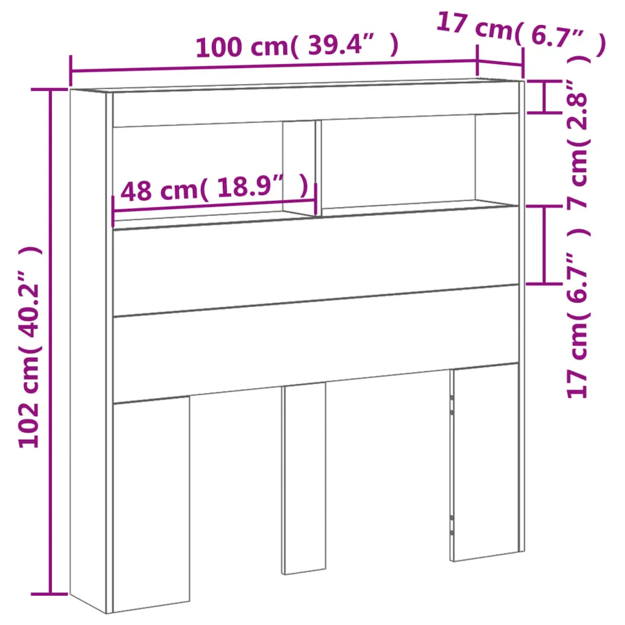 Armoire tête de lit avec LED gris béton 100x17x102 cm - 14