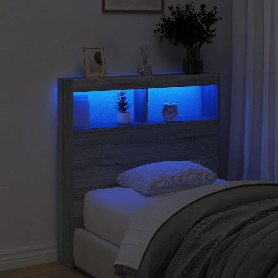 Armoire tête de lit avec LED sonoma gris 100x17x102 cm - 4
