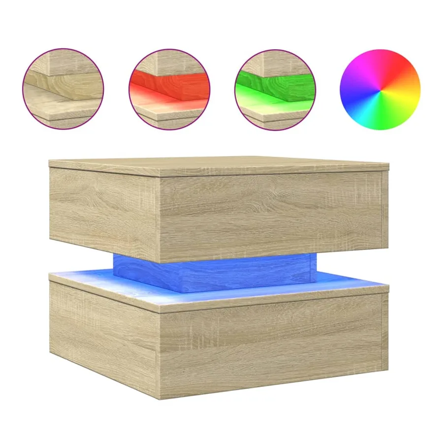 Table basse avec lumières LED chêne sonoma 50x50x40 cm - 2