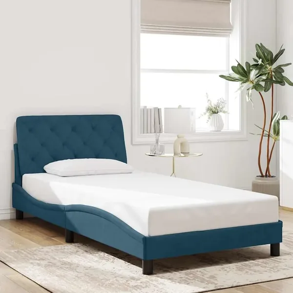 Cadre de lit sans matelas bleu 100x200 cm velours