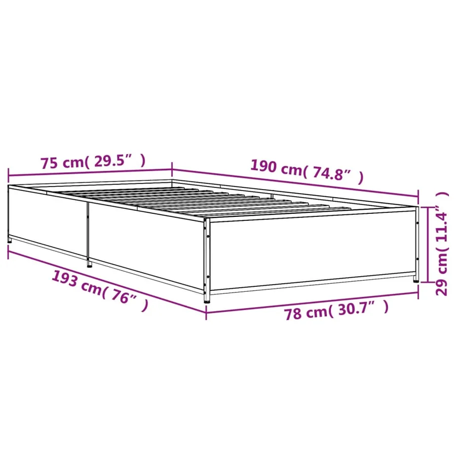 Cadre de lit sans matelas sonoma gris 75x190 cm - 9