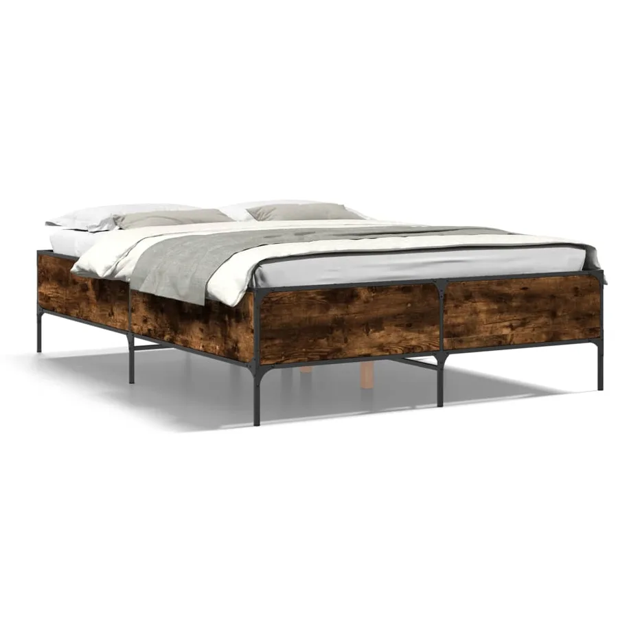 Cadre de lit sans matelas chêne fumé 135x190 cm - 2