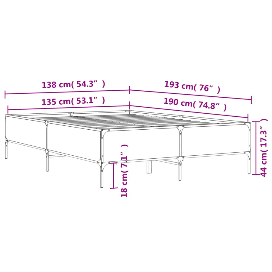 Cadre de lit sans matelas chêne fumé 135x190 cm - 9