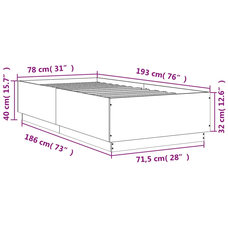 Cadre de lit sans matelas noir 75x190 cm - 9