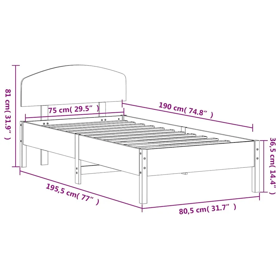 Cadre de lit sans matelas cire marron 75x190 cm bois pin massif - 9