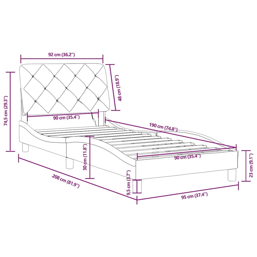 Cadre de lit avec LED sans matelas vert foncé 90x190 cm velours - 16