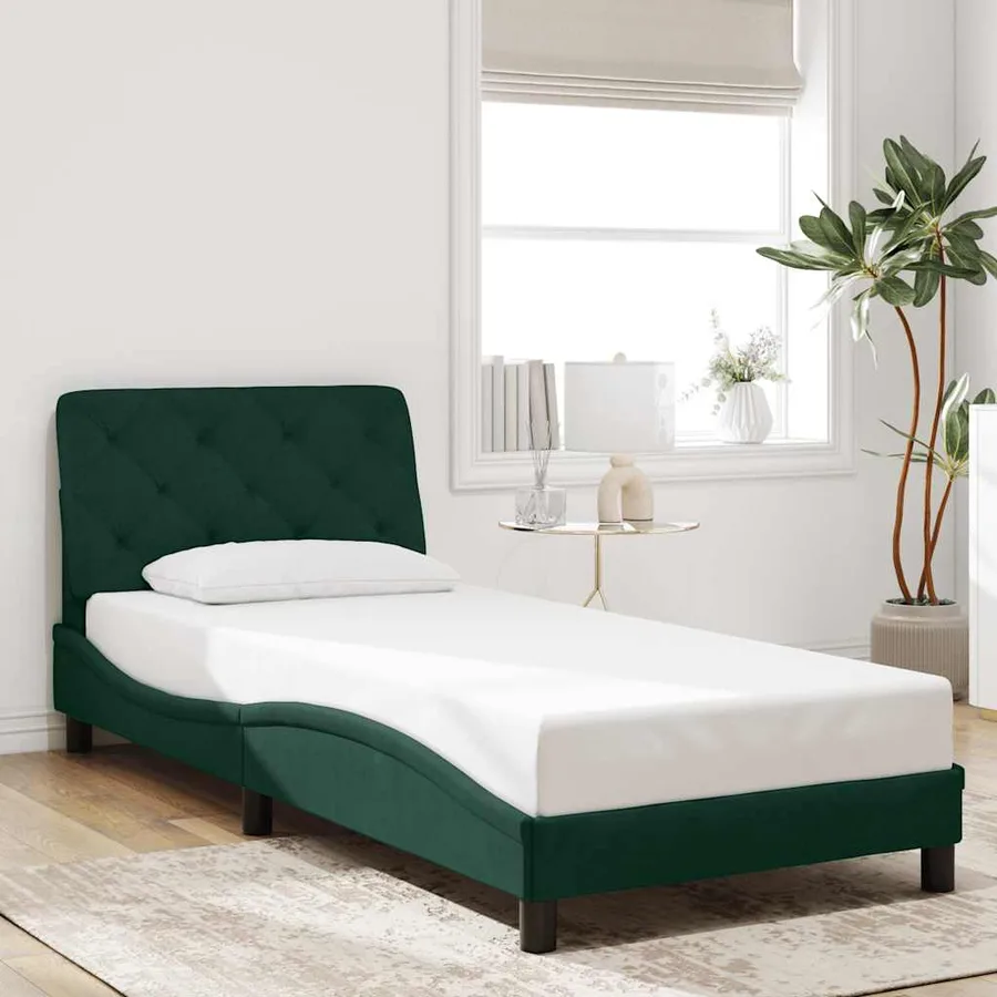 Cadre de lit avec LED sans matelas vert foncé 90x190 cm velours - 4