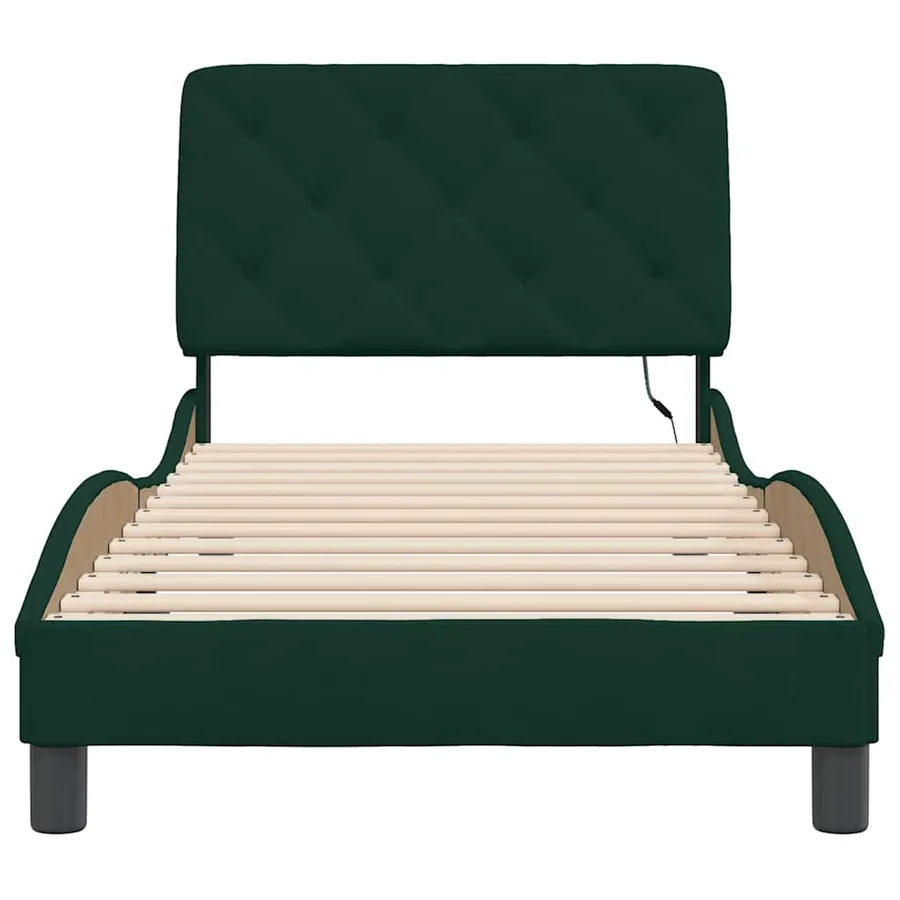 Cadre de lit avec LED sans matelas vert foncé 90x190 cm velours - 6