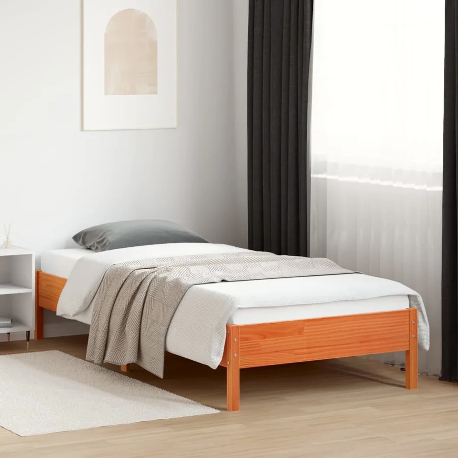 Cadre de lit sans matelas cire marron 100x200cm bois pin massif - 3