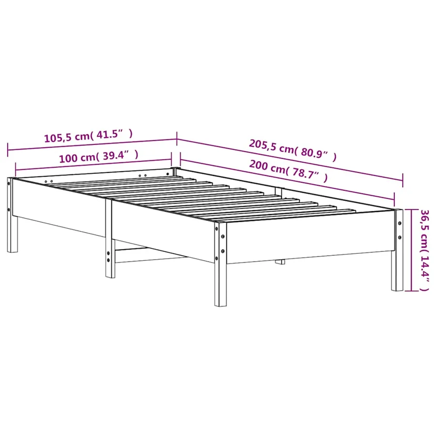 Cadre de lit sans matelas cire marron 100x200cm bois pin massif - 9