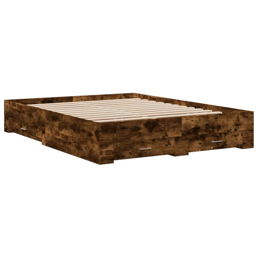 Cadre de lit avec tiroirs sans matelas chêne fumé 140x200 cm - 3