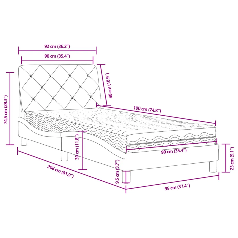 Lit avec matelas noir 90x190 cm velours - 11
