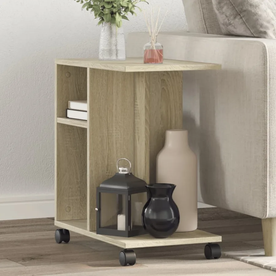 Table d'appoint avec roues chêne sonoma bois d'ingénierie