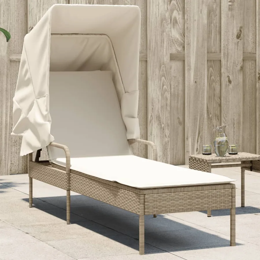 Chaise longue avec auvent gris résine tressée - 11