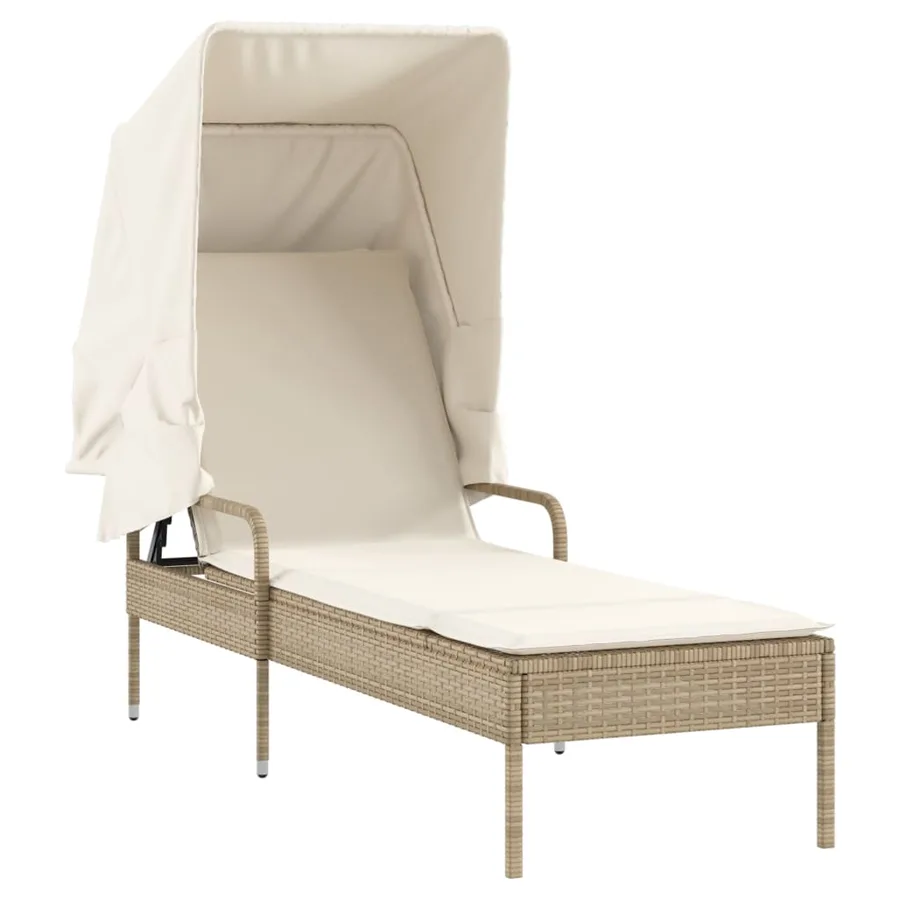 Chaise longue avec auvent gris résine tressée - 12